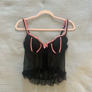 Black Lace Lingerie with Pink Accents